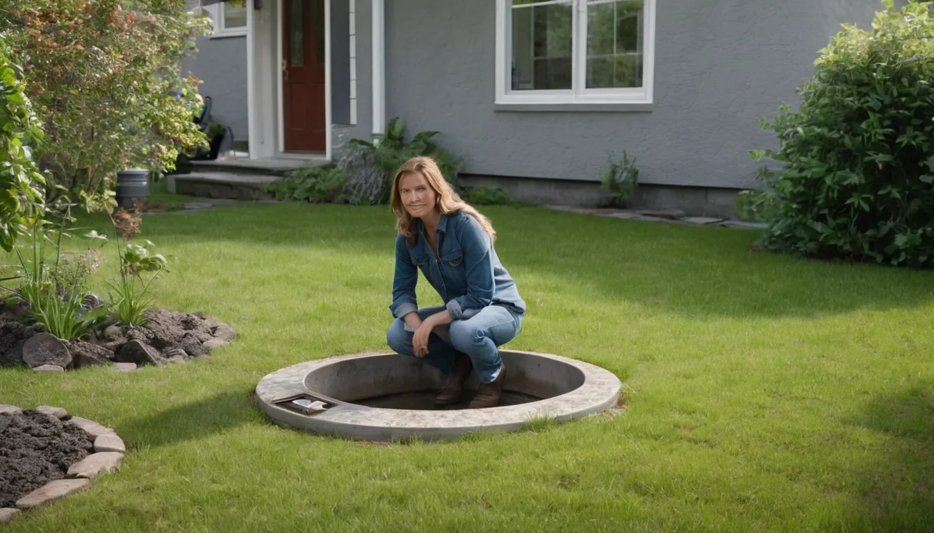 A provider checking a septic tank lid in a yard in the Buena area